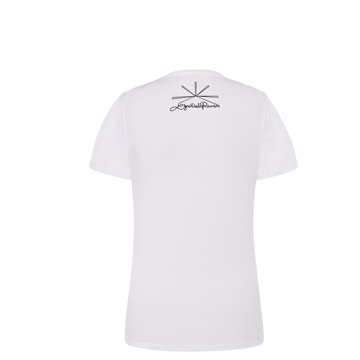 T-shirt femme col V floqué tortue 100% coton blanc - Ligne de La Réunion
