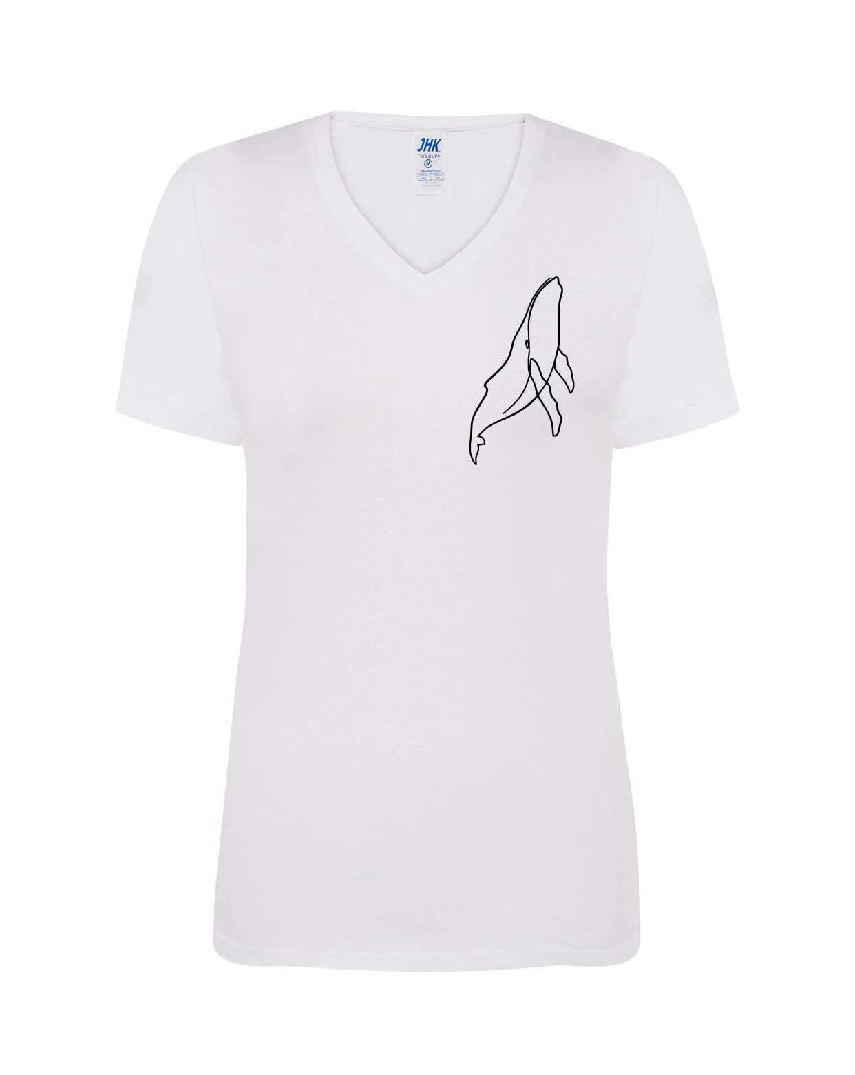 T-shirt femme col V floqué baleine 100% coton blanc - Ligne de La Réunion