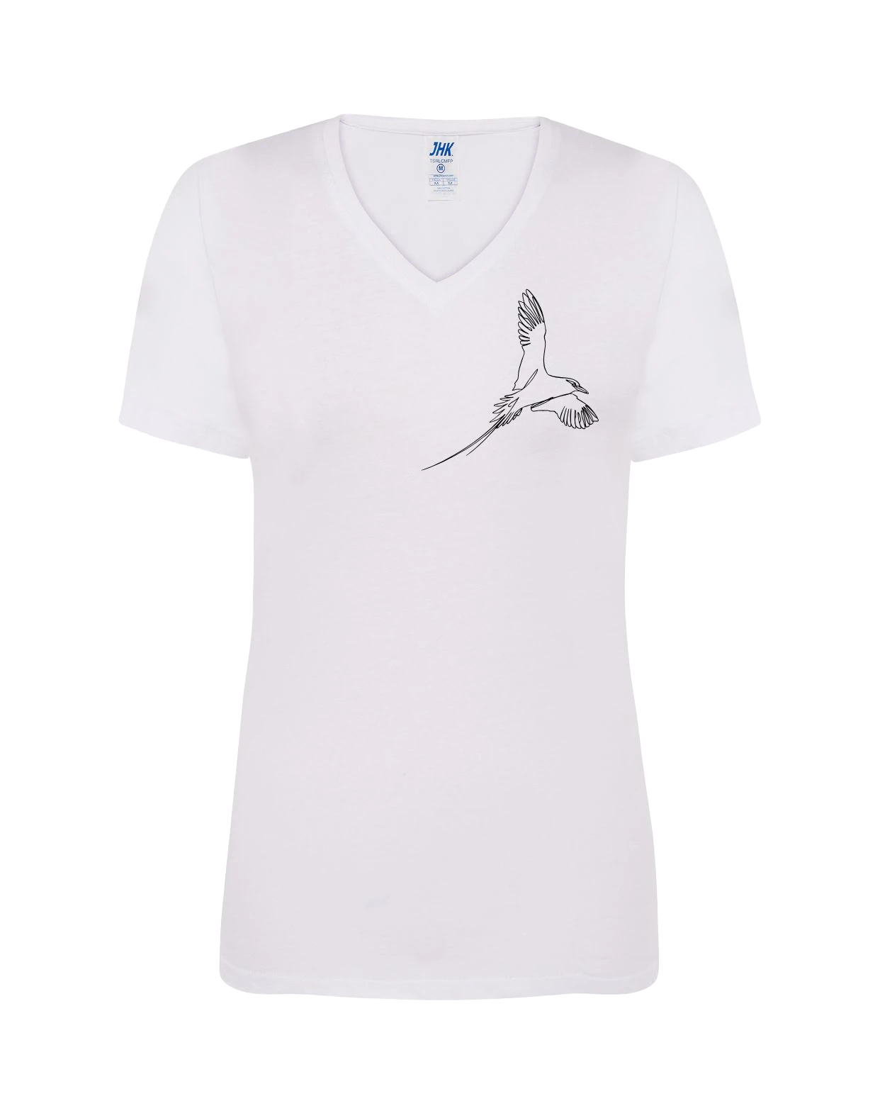 T-shirt femme col V floqué paille-en-queue détaillé 100% coton blanc - Ligne de La Réunion