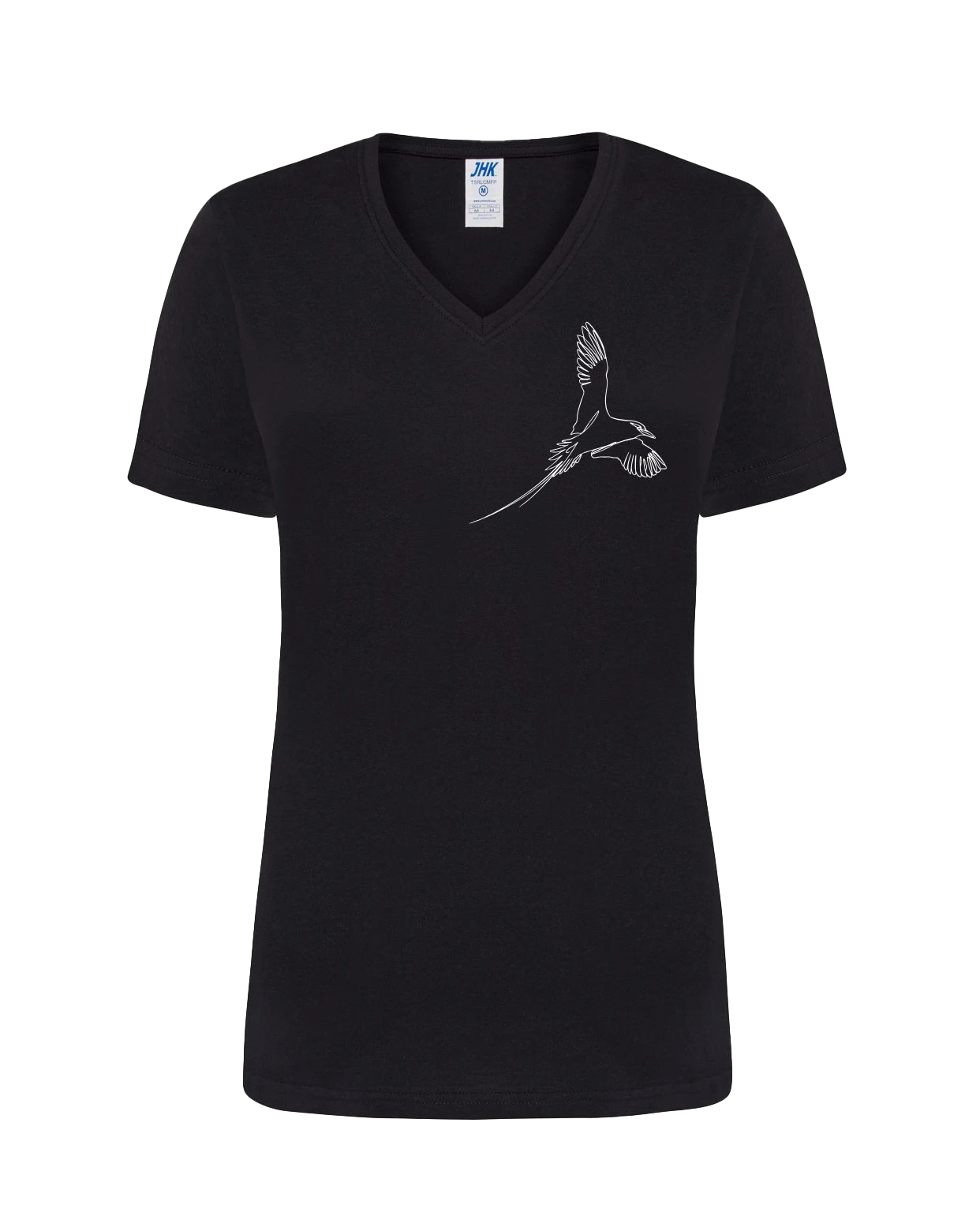 T-shirt femme col V floqué paille-en-queue détaillé 100% coton noir - Ligne de La Réunion