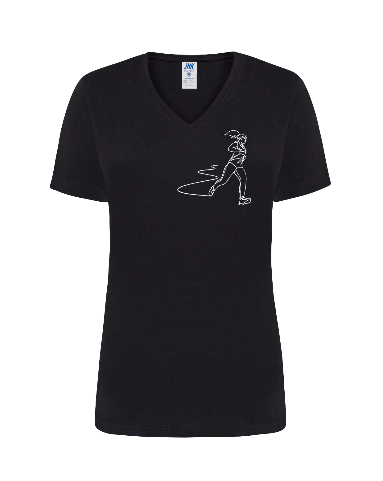 T-shirt femme col V floqué traileuse 100% coton noir - Ligne de La Réunion