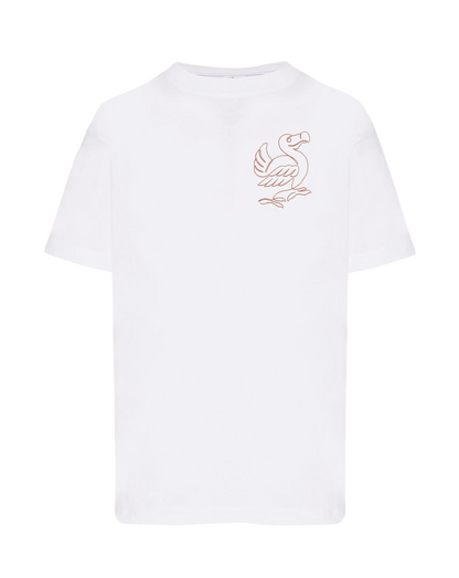 T-shirt brodé dodo unisexe en coton blanc - Ligne de La Réunion