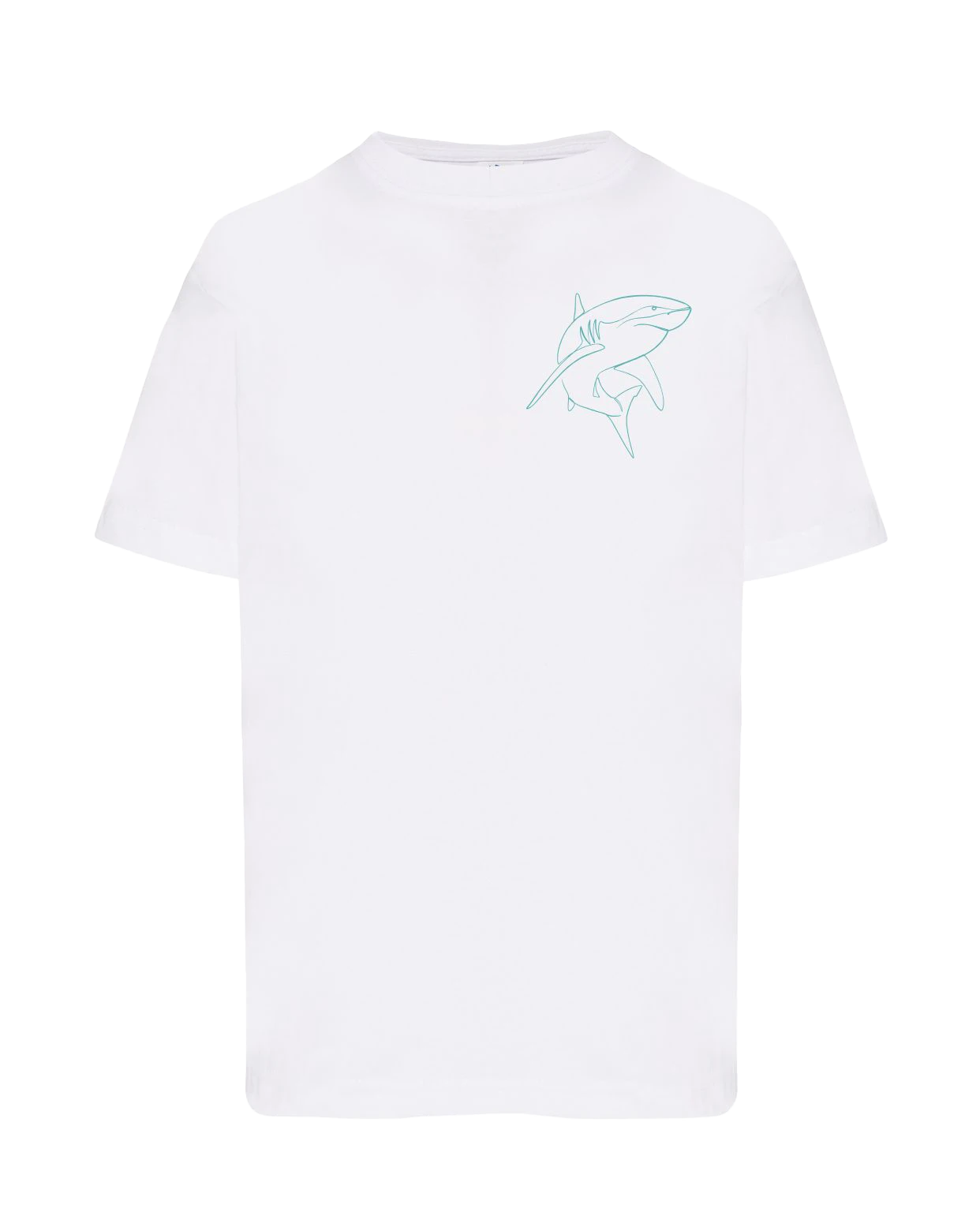 T-shirt brodé requin unisexe en coton blanc - Ligne de La Réunion
