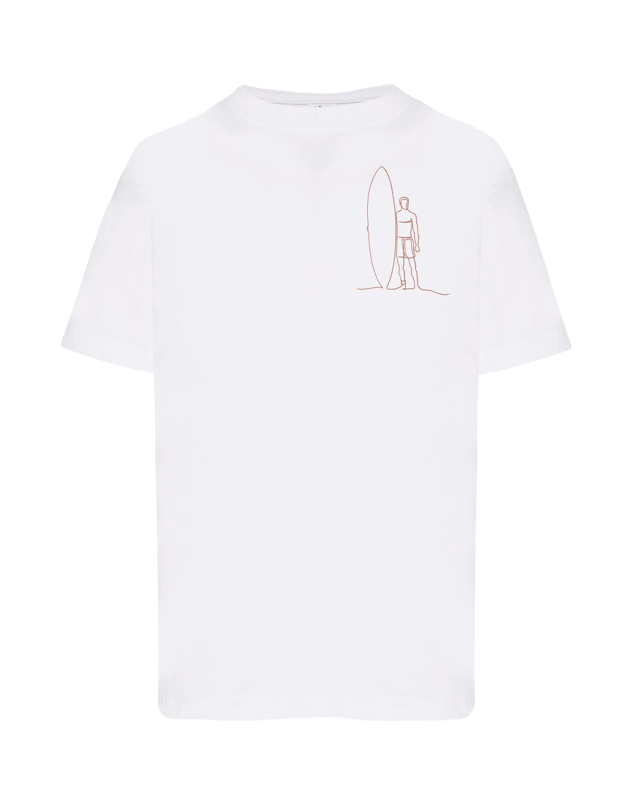T-shirt brodé surfeur unisexe en coton blanc - Ligne de La Réunion