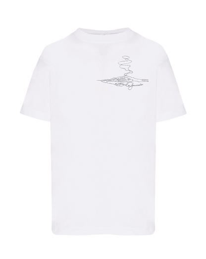 T-shirt imprimé La Fournaise unisexe en coton blanc - Ligne de La Réunion