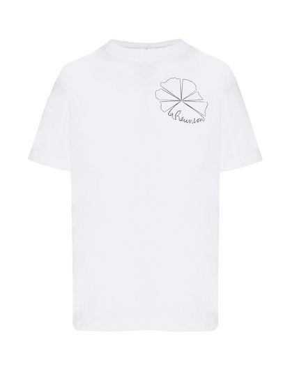T-shirt imprimé La Réunion unisexe en coton blanc - Ligne de La Réunion