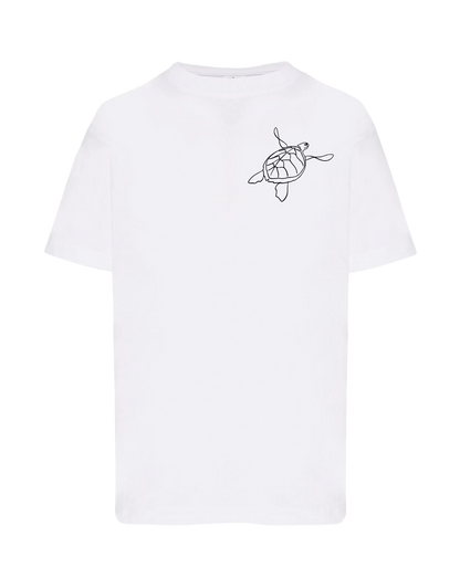 T-shirt imprimé tortue unisexe en coton blanc - Ligne de La Réunion