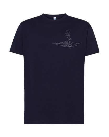 T-shirt imprimé La Fournaise unisexe en coton bleu - Ligne de La Réunion