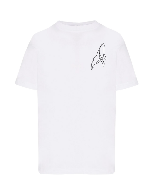 T-shirt enfant floqué baleine unisexe en coton blanc - Ligne de La Réunion