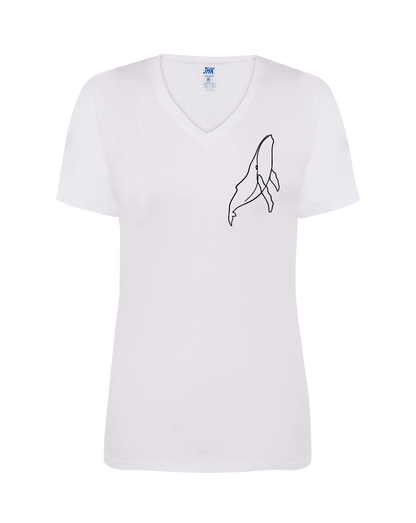 T-shirt femme col V floqué baleine 100% coton blanc - Ligne de La Réunion