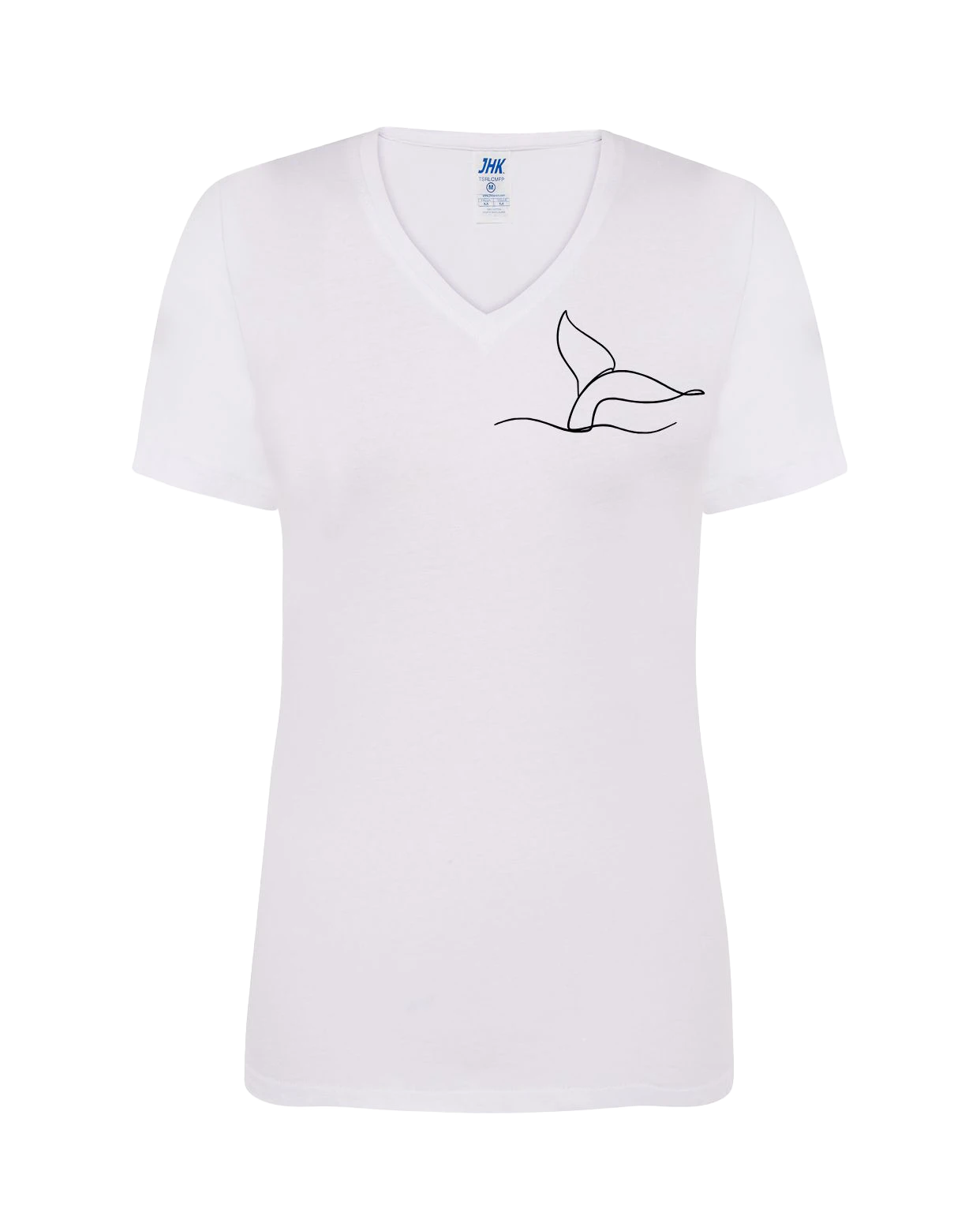 T-shirt femme col V floqué caudale 100% coton blanc - Ligne de La Réunion