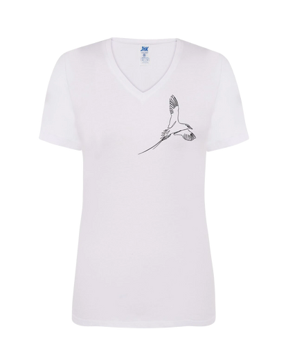 T-shirt femme col V floqué paille-en-queue détaillé 100% coton blanc - Ligne de La Réunion