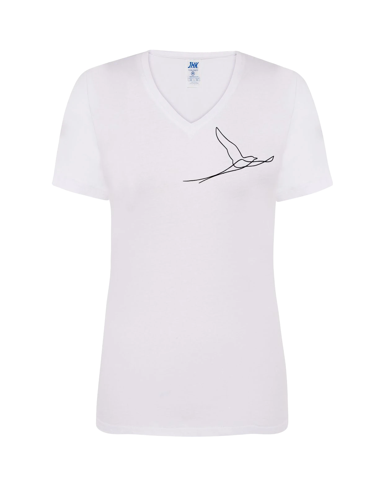 T-shirt femme col V floqué paille-en-queue minimaliste 100% coton blanc - Ligne de La Réunion