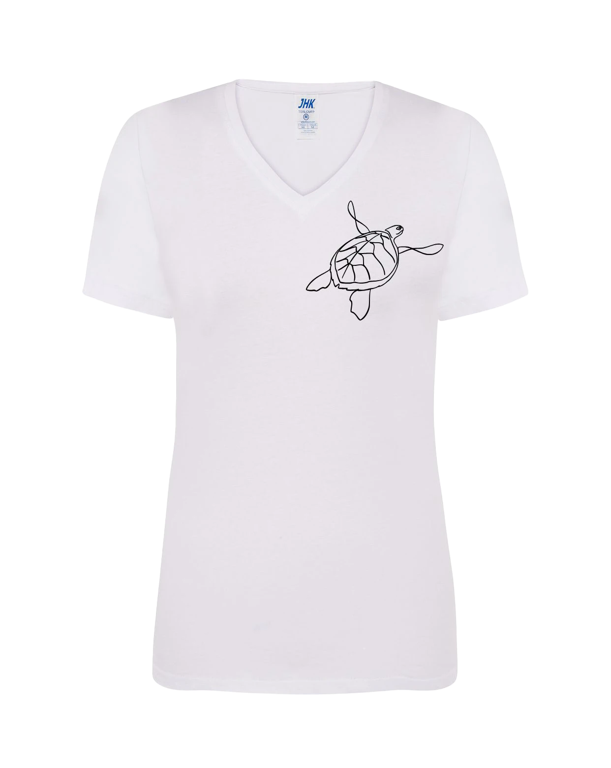 T-shirt femme col V floqué tortue 100% coton blanc - Ligne de La Réunion