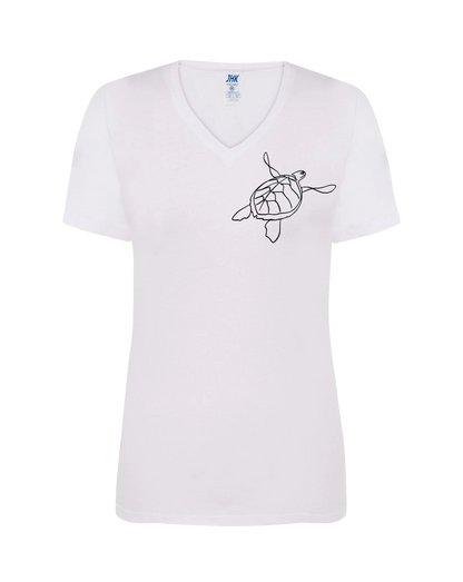 T-shirt femme col V floqué tortue 100% coton blanc - Ligne de La Réunion