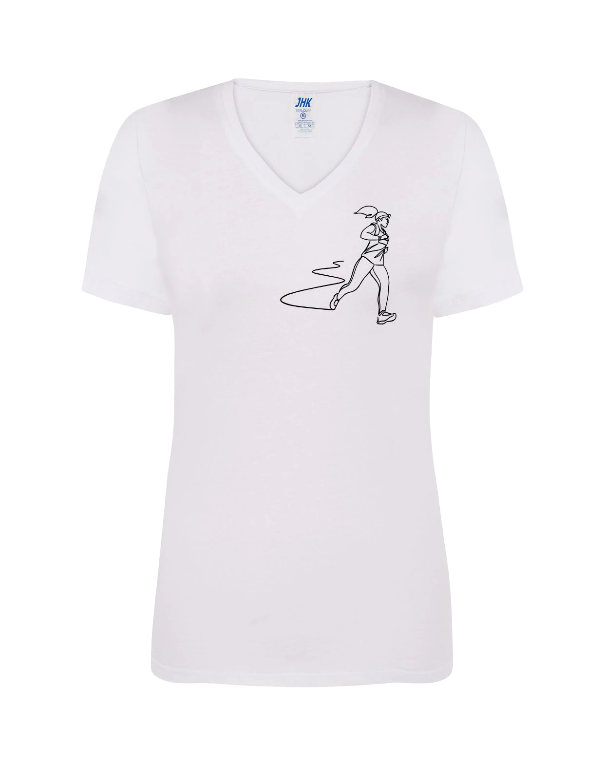 T-shirt femme col V floqué traileuse 100% coton blanc - Ligne de La Réunion