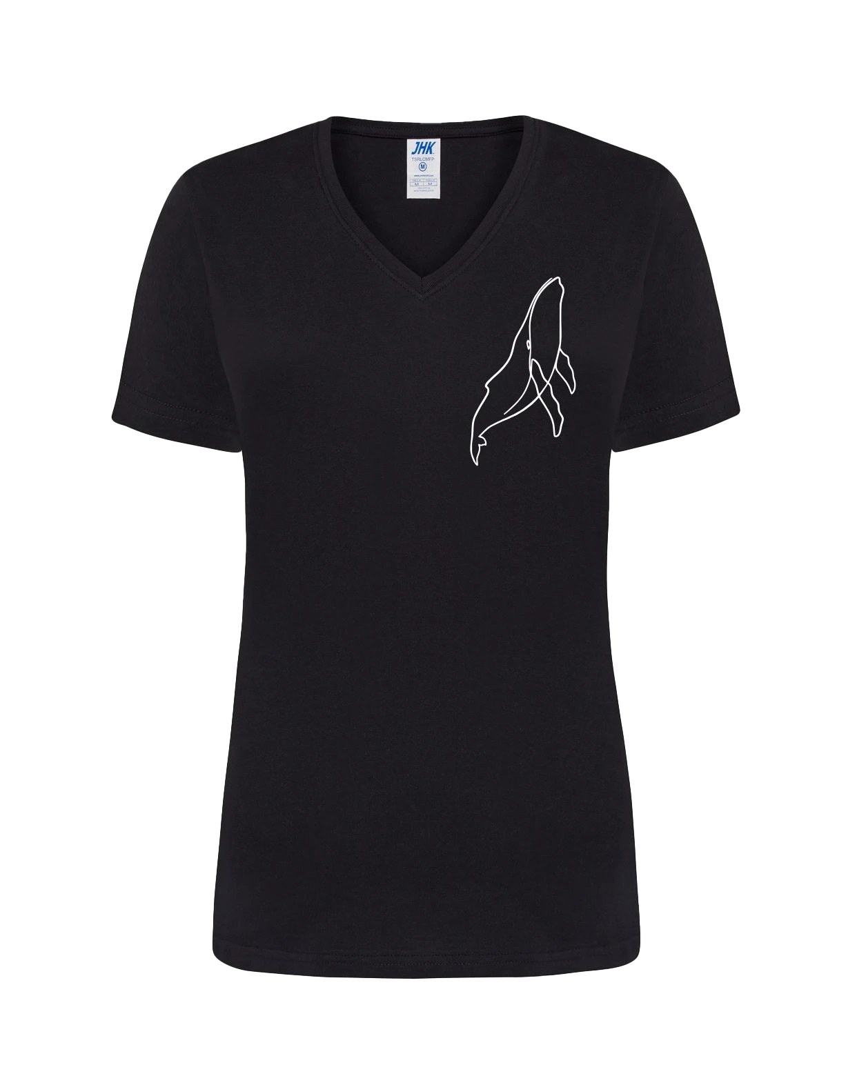 T-shirt femme col V floqué baleine 100% coton noir - Ligne de La Réunion
