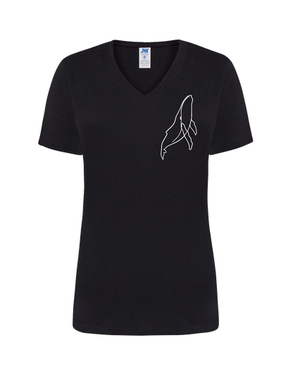 T-shirt femme col V floqué baleine 100% coton noir - Ligne de La Réunion