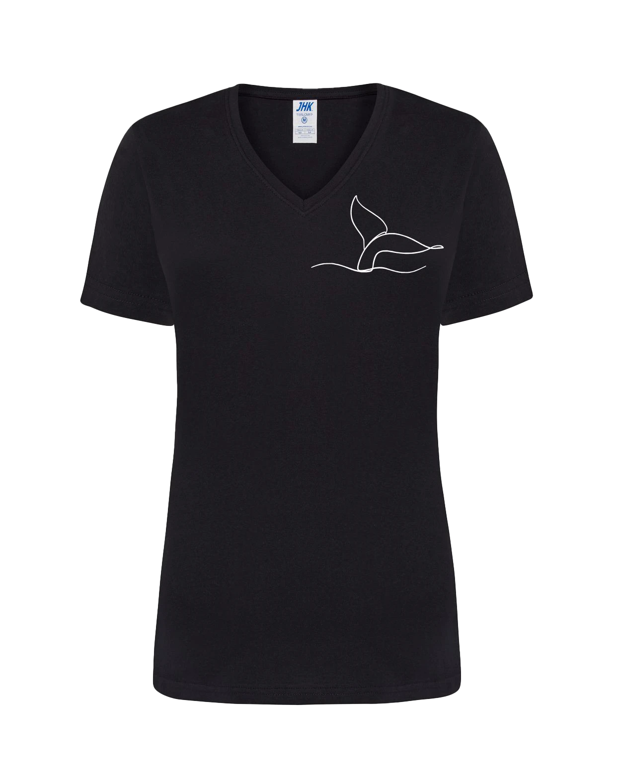 T-shirt femme col V floqué caudale 100% coton noir - Ligne de La Réunion