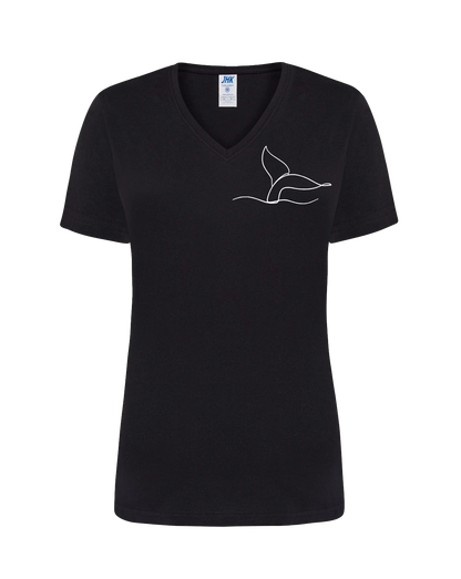 T-shirt femme col V floqué caudale 100% coton noir - Ligne de La Réunion