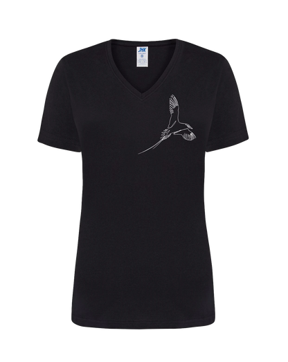T-shirt femme col V floqué paille-en-queue détaillé 100% coton noir - Ligne de La Réunion