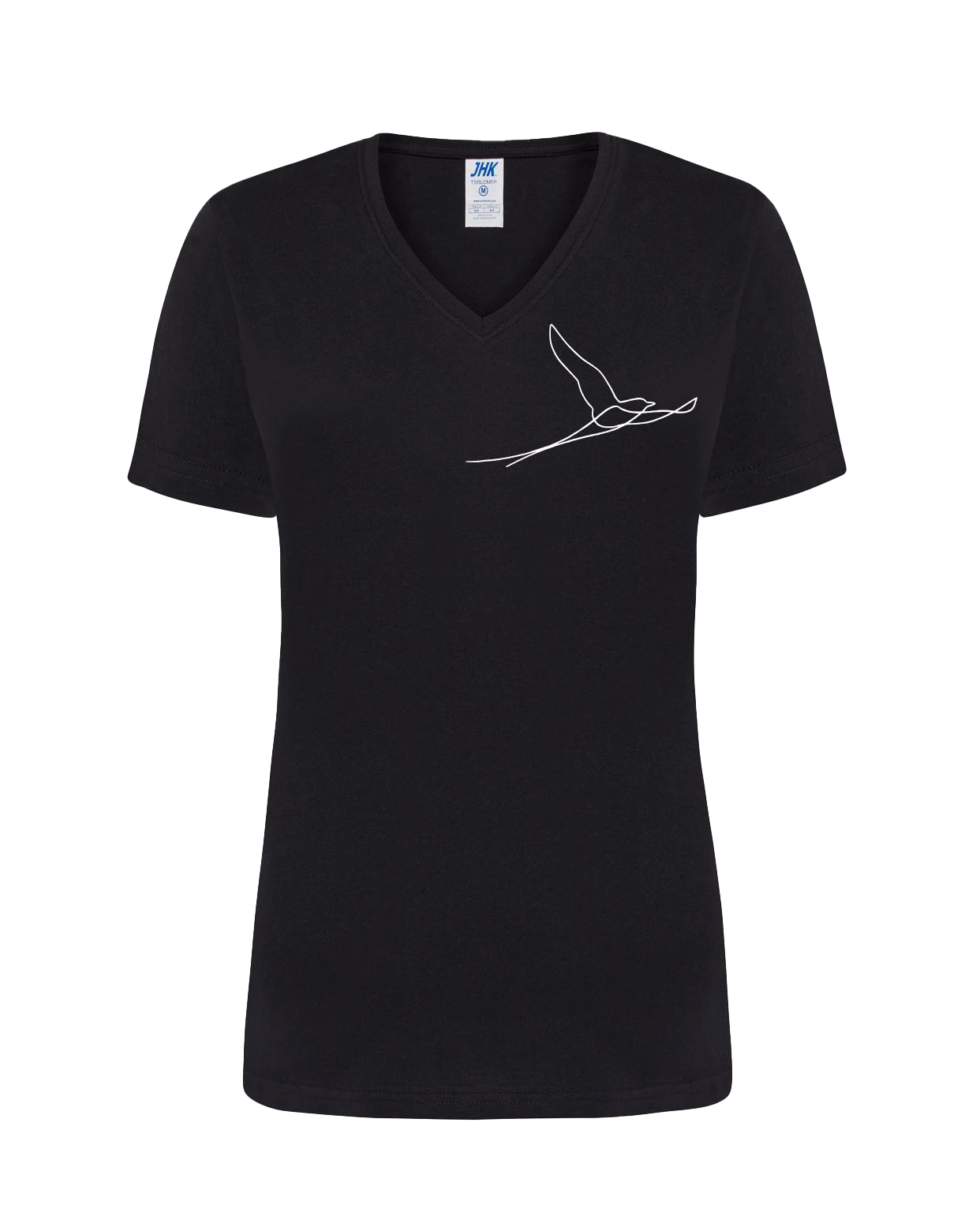 T-shirt femme col V floqué paille-en-queue minimaliste 100% coton noir - Ligne de La Réunion