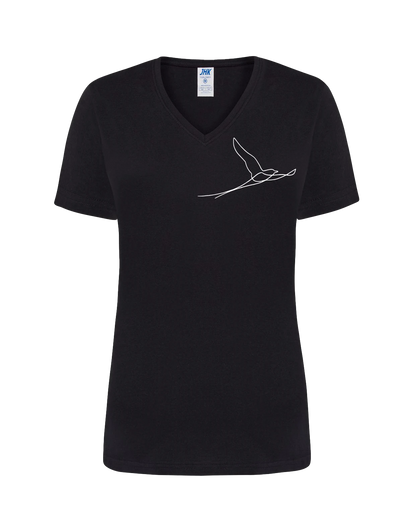 T-shirt femme col V floqué paille-en-queue minimaliste 100% coton noir - Ligne de La Réunion