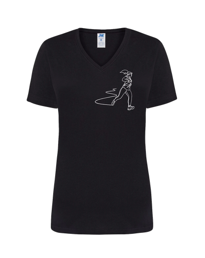 T-shirt femme col V floqué traileuse 100% coton noir - Ligne de La Réunion