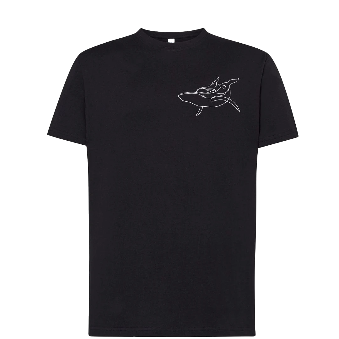 T-shirt imprimé baleine et baleineau unisexe en coton noir - Ligne de La Réunion