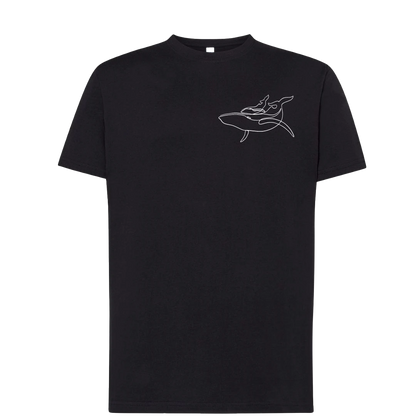 T-shirt imprimé baleine et baleineau unisexe en coton noir - Ligne de La Réunion