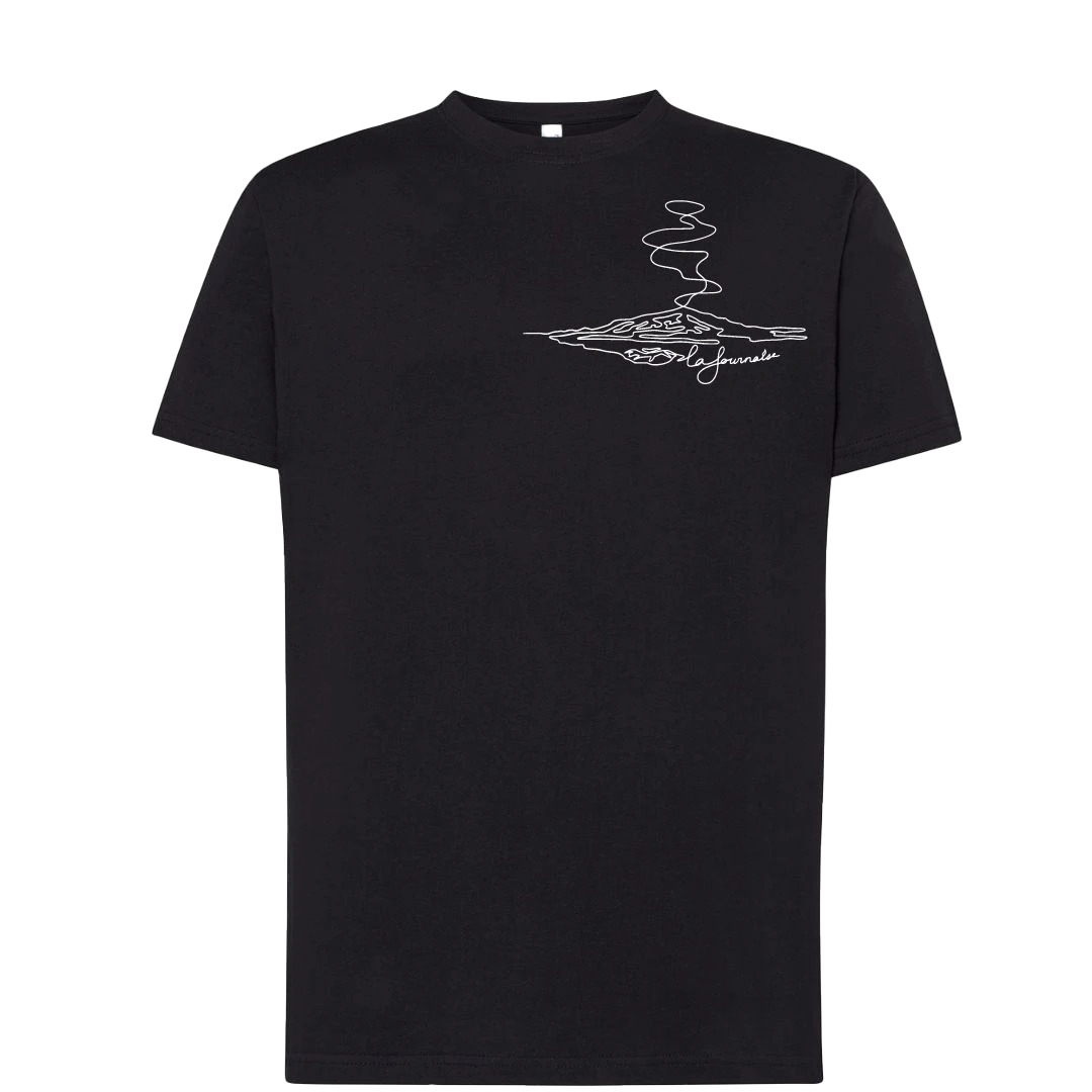 T-shirt imprimé La Fournaise unisexe en coton noir - Ligne de La Réunion