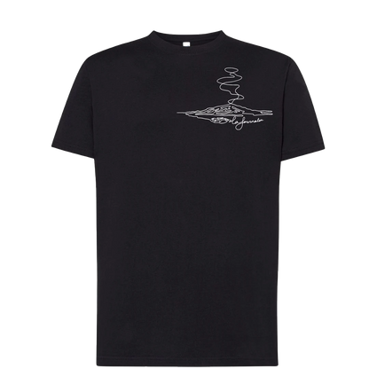 T-shirt imprimé La Fournaise unisexe en coton noir - Ligne de La Réunion