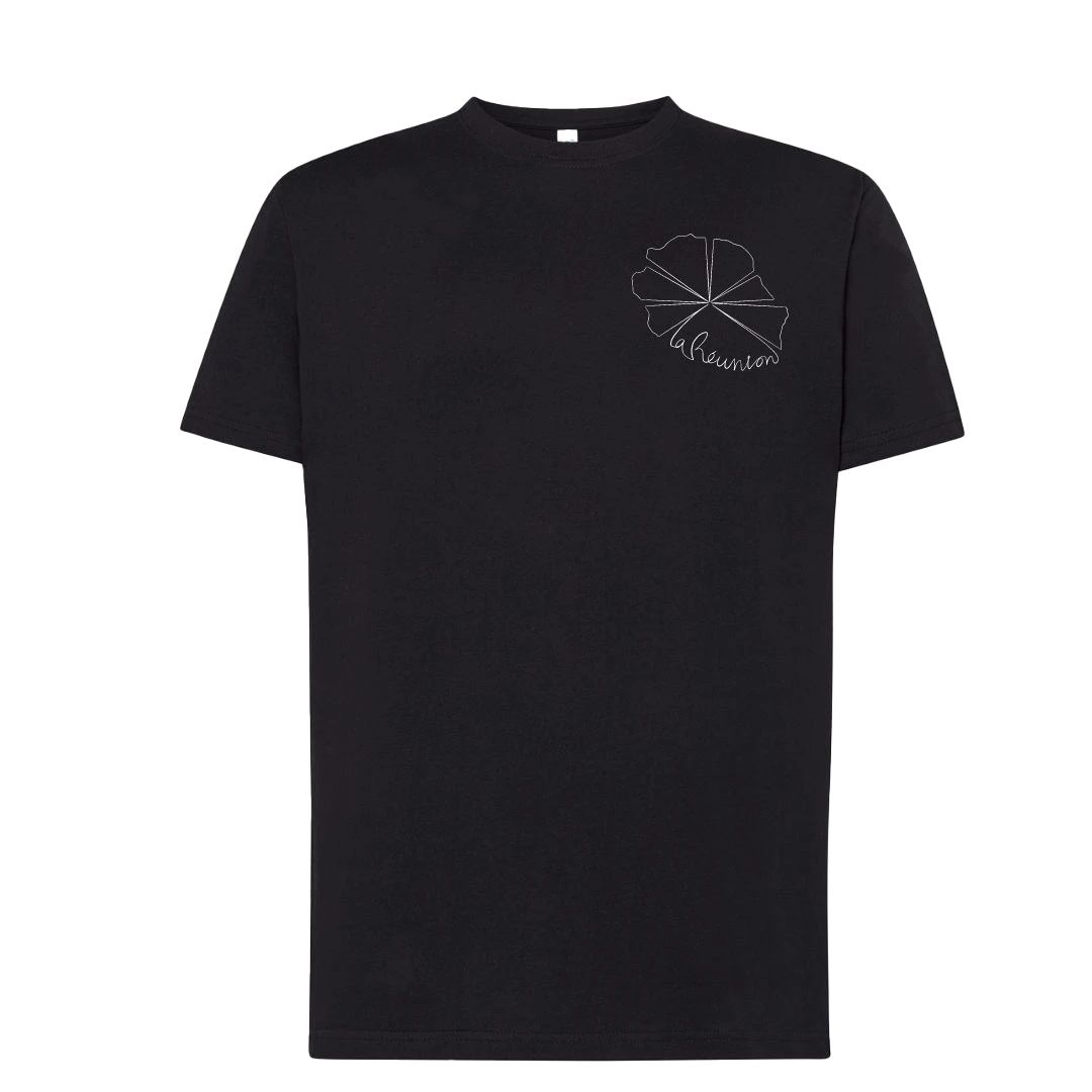 T-shirt imprimé La Réunion unisexe en coton noir - Ligne de La Réunion