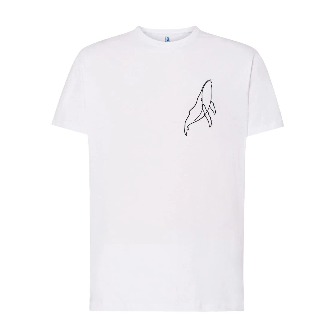 T-shirt brodé baleine unisexe en coton blanc - Ligne de La Réunion