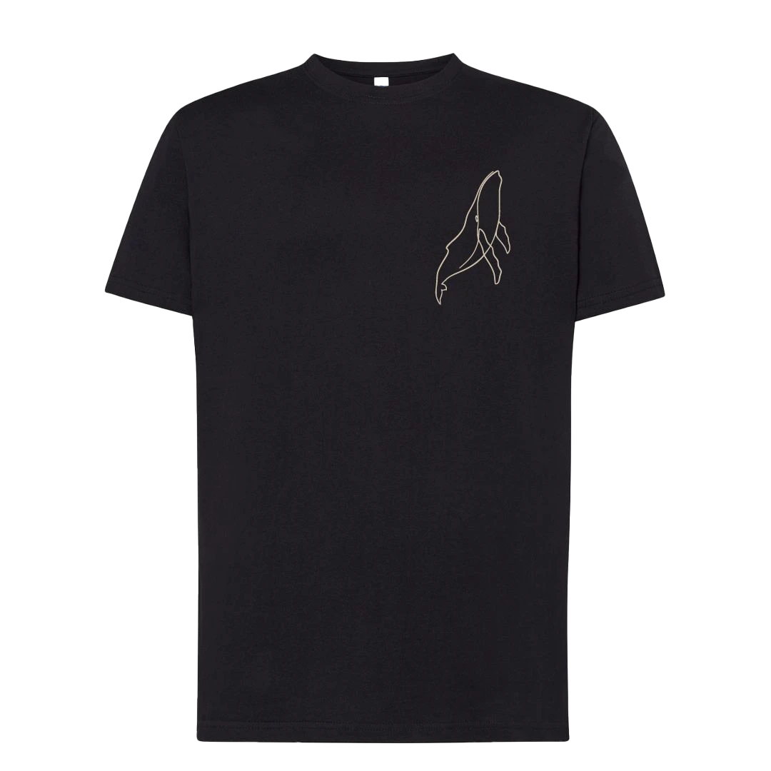 T-shirt brodé baleine unisexe en coton noir - Ligne de La Réunion