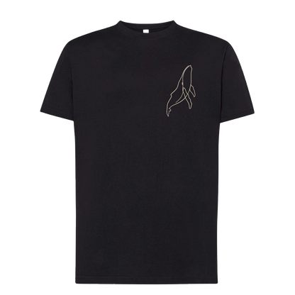 T-shirt brodé baleine unisexe en coton noir - Ligne de La Réunion