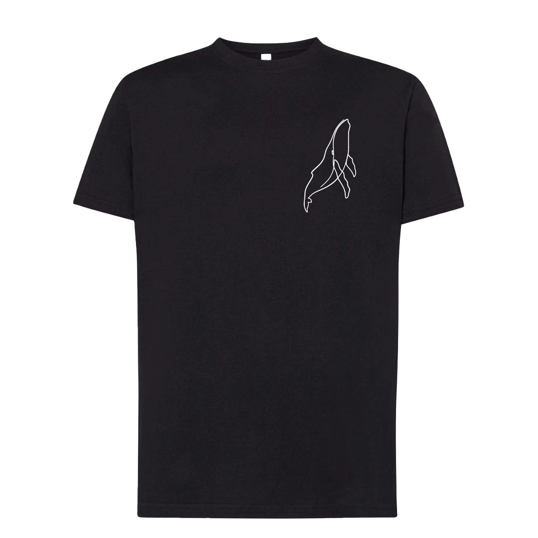 T-shirt brodé baleine unisexe en coton noir - Ligne de La Réunion